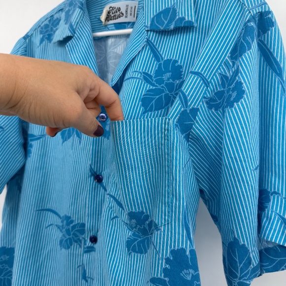 Hilo Hattie Hawaiian Shirt Men Medium Vintage Blue Short Sleeve Button Up Rayon - Picture 4 of 10